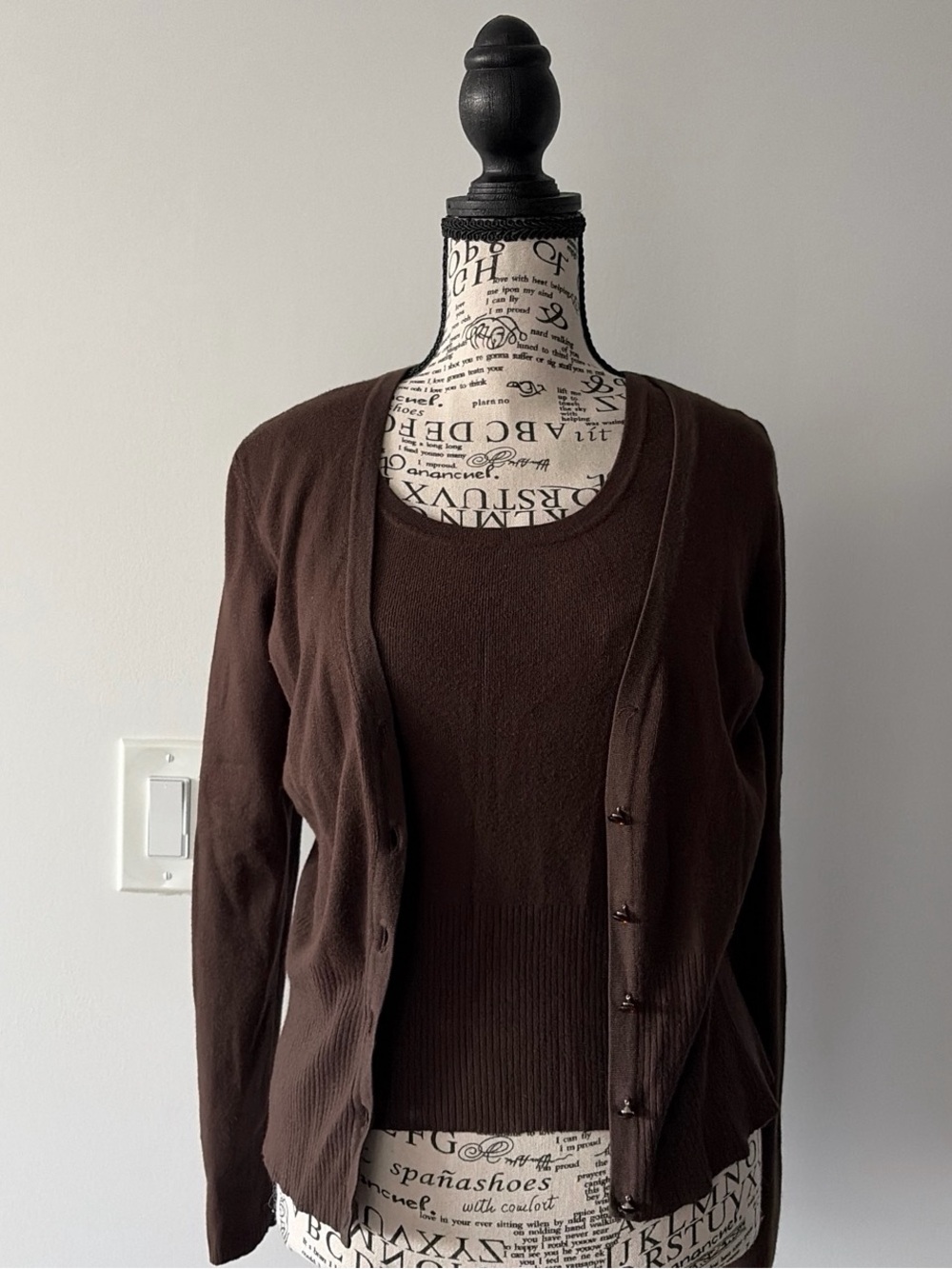 Ann Taylor Brown Two-Piece Sweater Set - Crewneck Tank & Cardigan